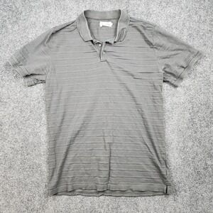 Taylor Stitch Polo Shirt Mens 42 Gray Striped Short Sleeve Organic Cotton Knit